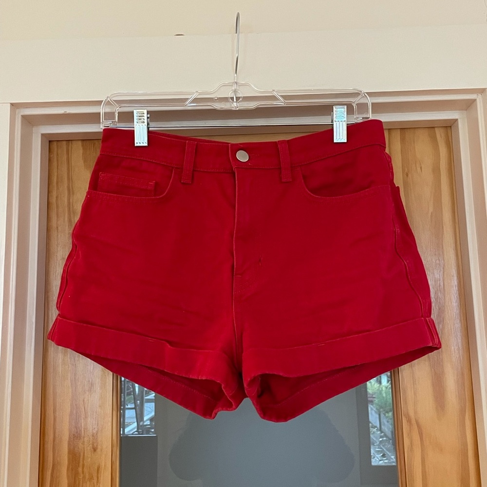 American Apparel red high-waisted jean shorts (28 waist)